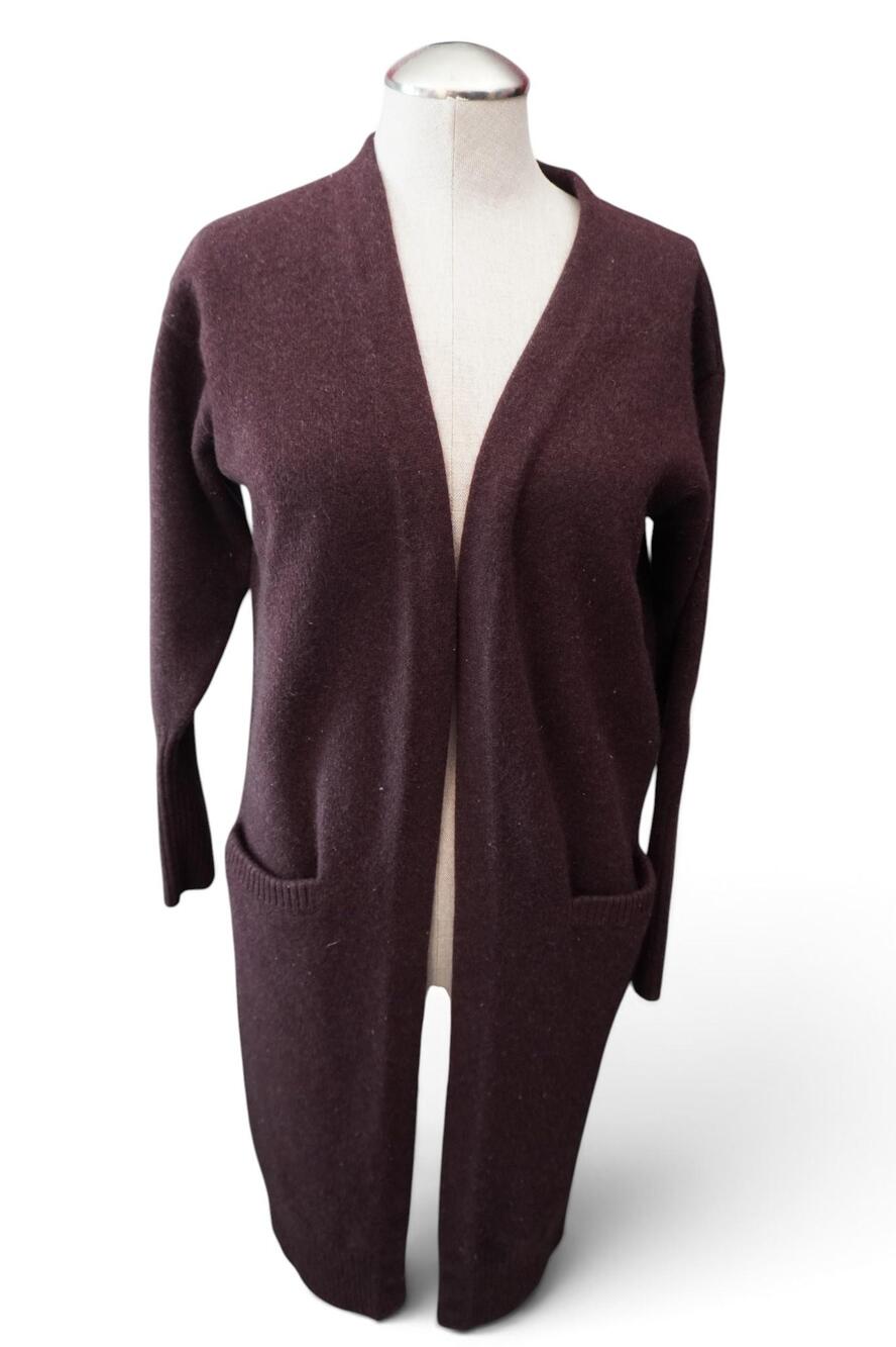 Naadam Cardigan Sweater Womens Medium Red 100% Cashmere Open Front Pockets Knit